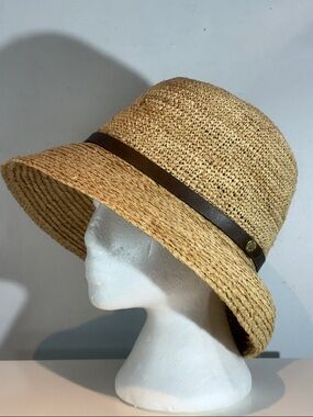 Tilley Raffia Sun Hat S/M Wide Brim Straw Bucket Hat Brown Band